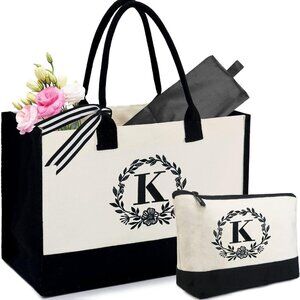 Initial Canvas/Jute Tote Bag Personalized Bag for Wedding, Birthday, Beach, Gift